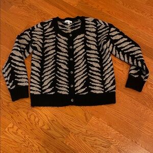 Design History Black & Cream Zebra-Print Button Cardigan